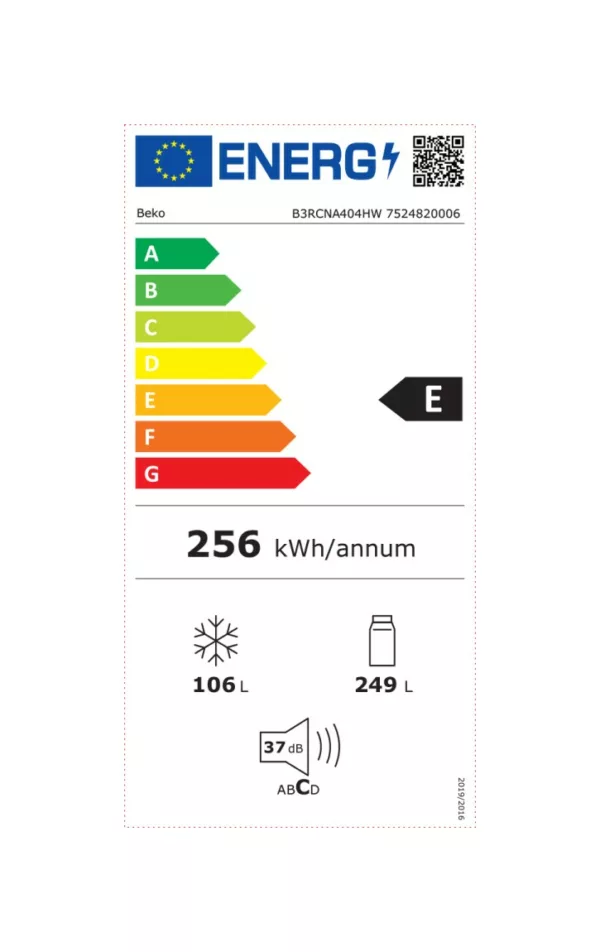 Beko B3RCNA404HW Réfrigérateur pose libre avec congélateur cm. 60 heures. 204 litres. 355 - blanc – Image 9