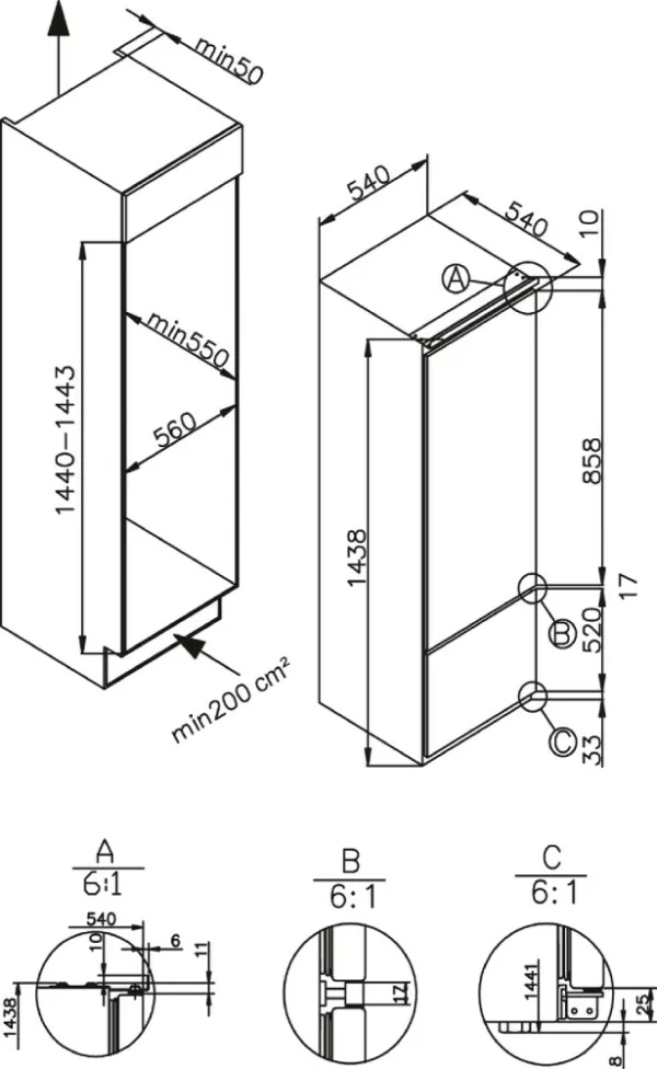 Amica EKGC 16156 Réfrigérateur encastrable avec compartiment congélateur cm. 54 heures 144 - selon 212 – Image 2
