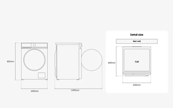 Lave-linge séchant Samsung WD11DB7B85GBU3 cm. 60 - laver 11 kg - sécher 6 kg - noir – Image 7